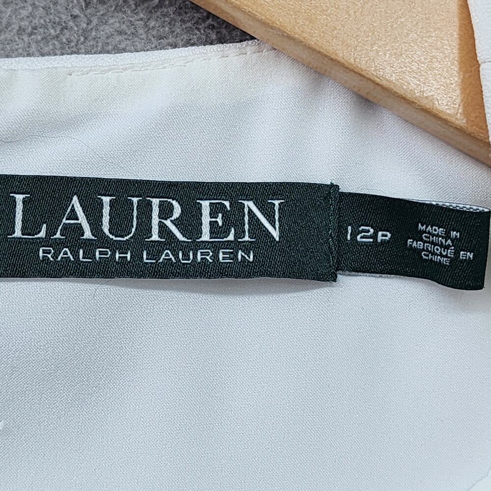 Lauren Ralph Lauren Dress 12P White Floral Shift Sleeveless Lined Stretch Career - Picture 9 of 12